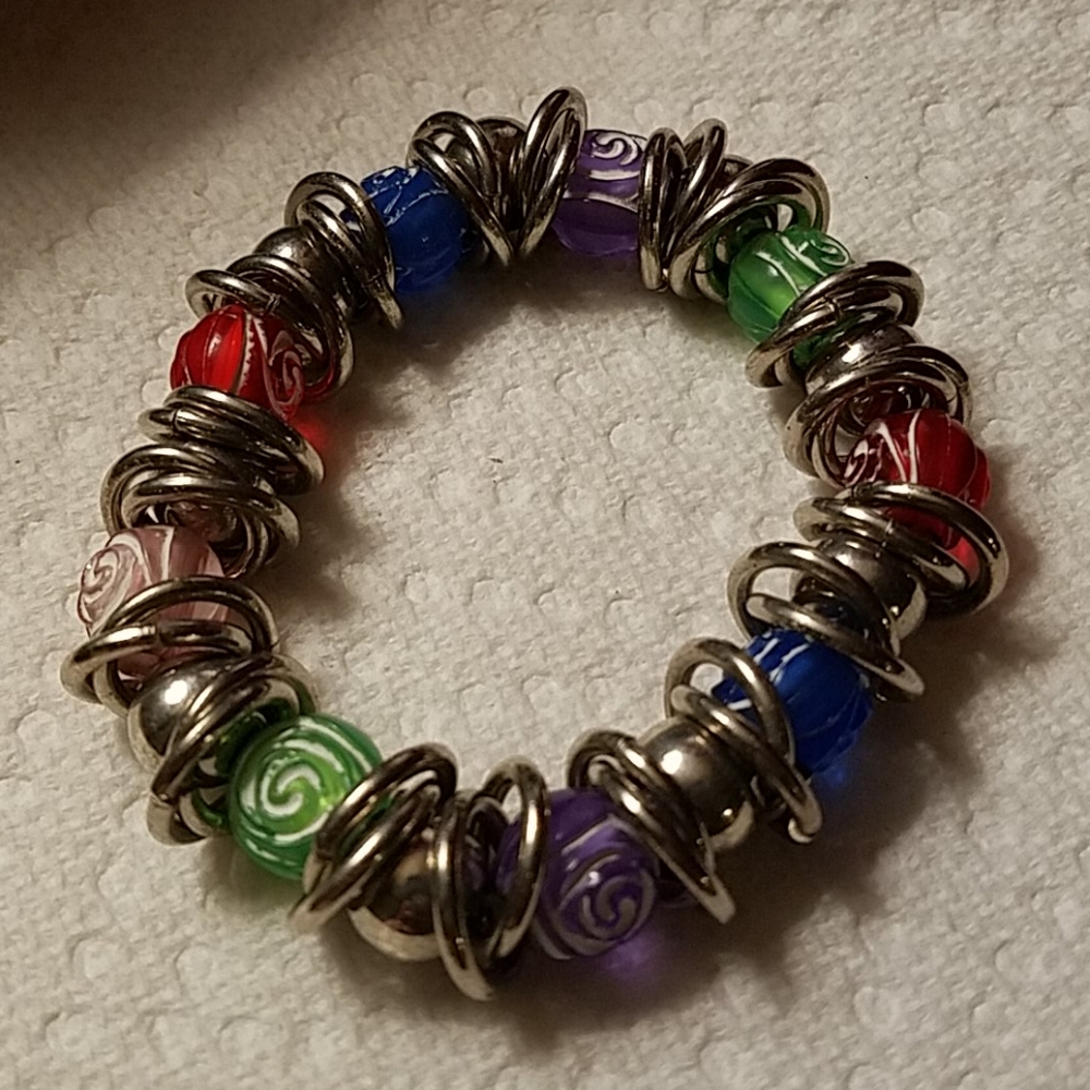 Floral Beaded Silver Tone Metal Rings Stretch 8 10$